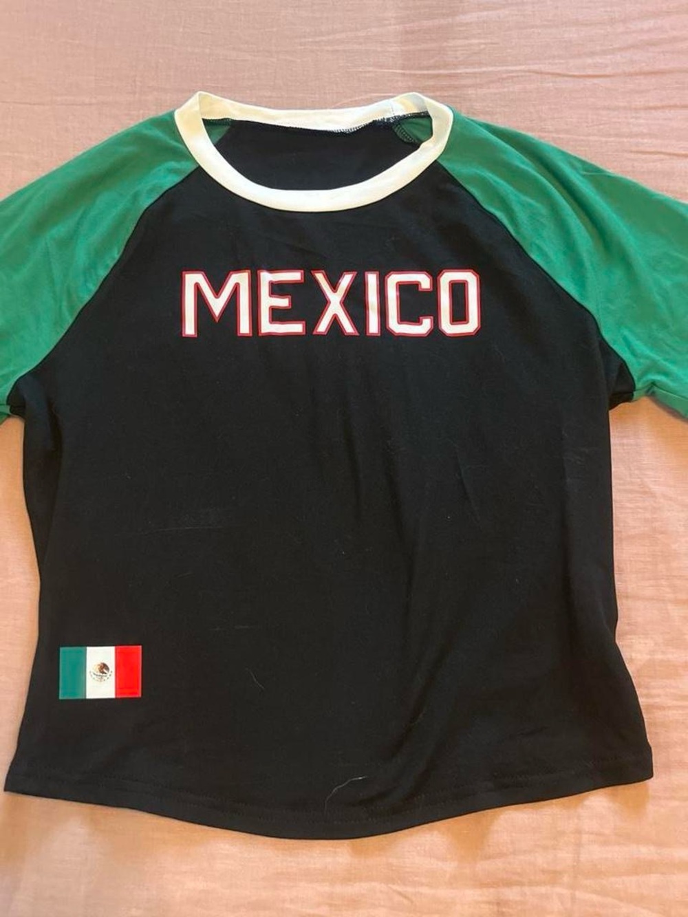 SHEIN Black & Green Mexico Raglan Tee